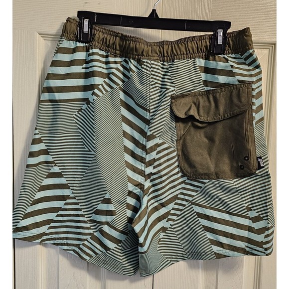 NEFF Swimming Swim Trunks Green Geometric Stripe - Mens Large With Pockets - Picture 2 of 9